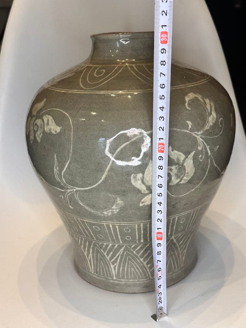 李朝 象嵌青磁 唐草文 大花瓶 古陶 古美術 骨董品 コレクション