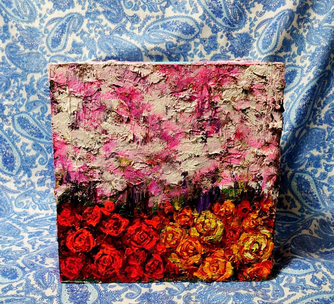 油絵 絵画 春の桜ボックス