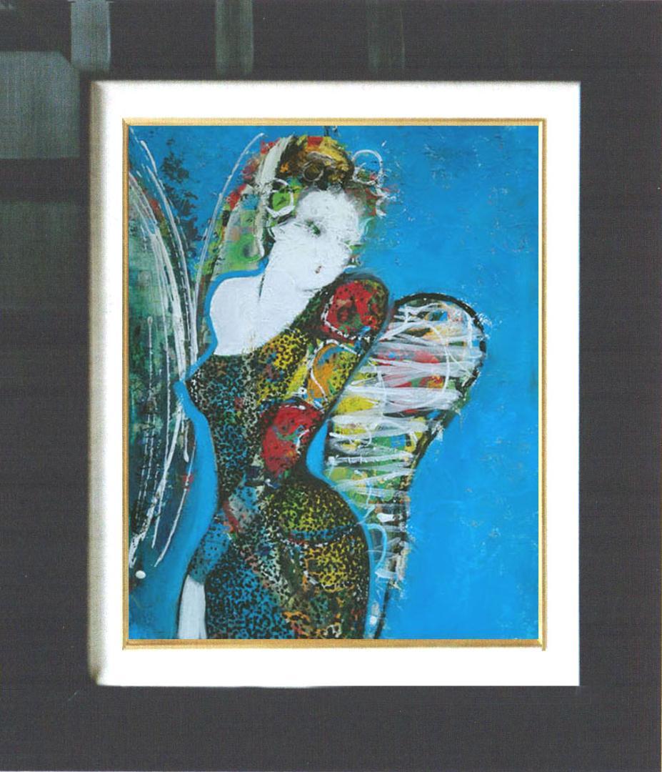 油絵 菅家令子 絵 絵画インテリア 額付(黒) uF6-010511 人物 女性