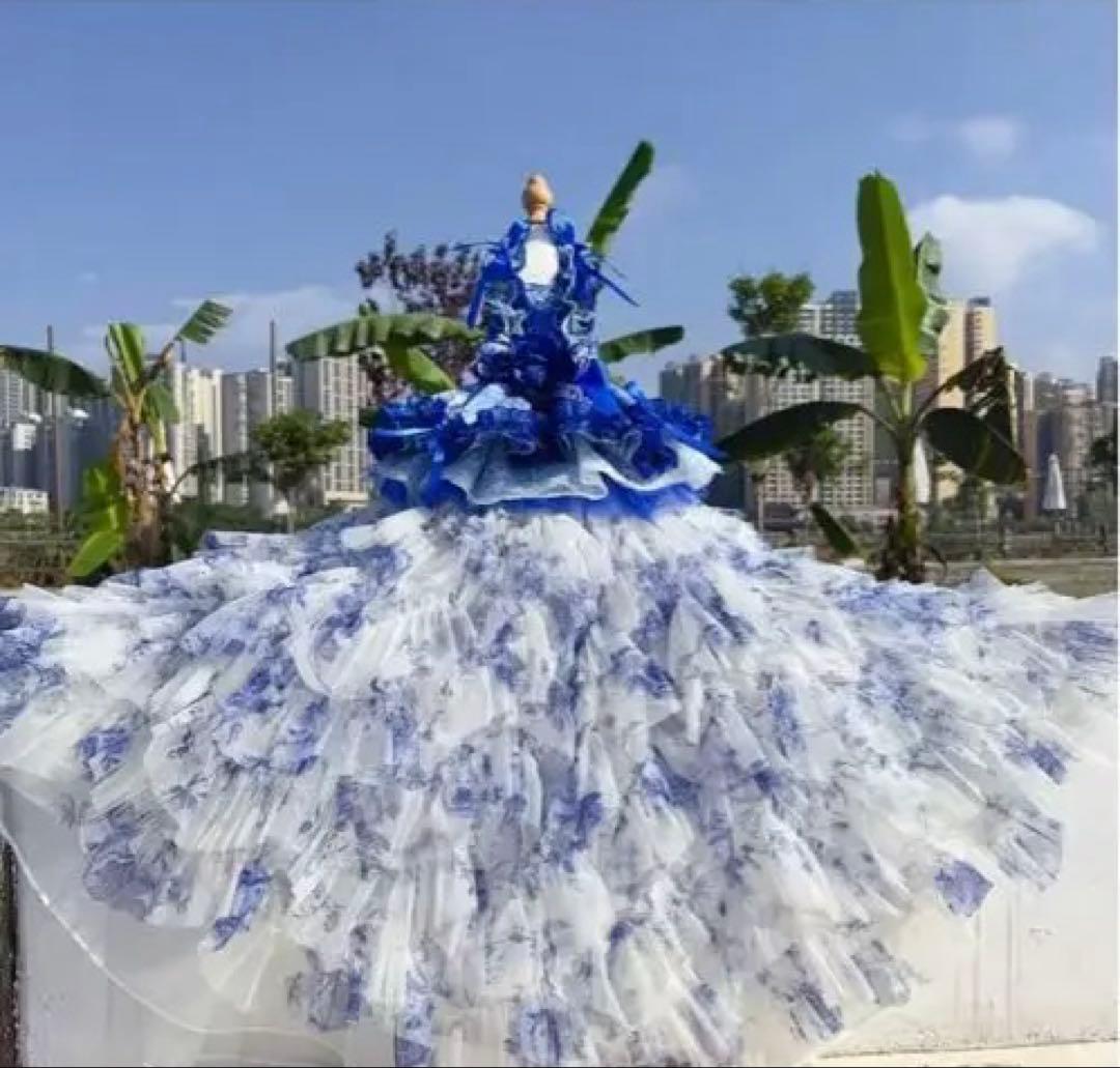 犬用フリルドレス 青色 XS