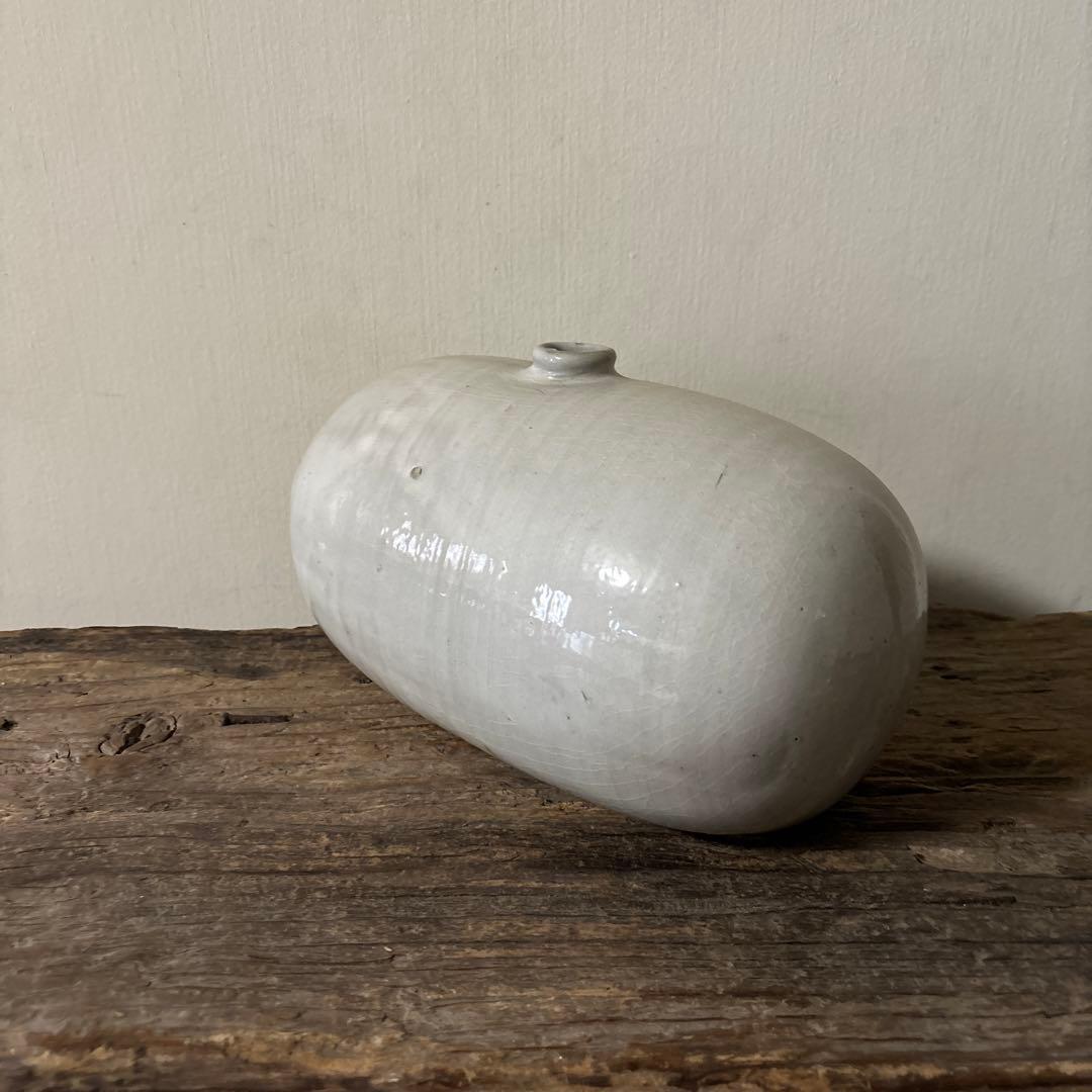 平清水焼　灰白釉掛　古民藝　古道具　アンティーク　花器　骨董　古陶磁　検:李朝