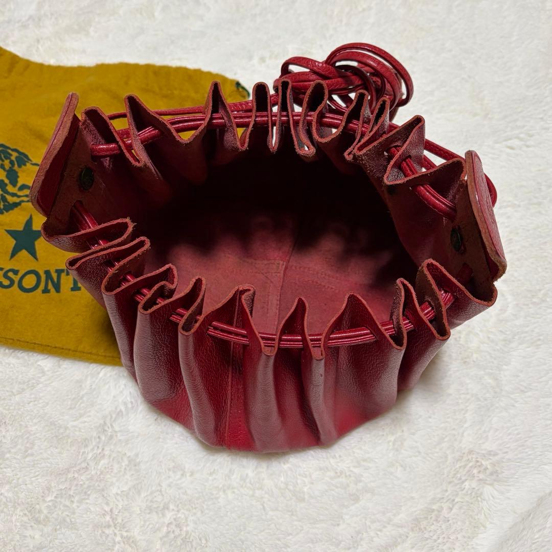 IL BISONTE レザー巾着型ショルダーバッグ レッド