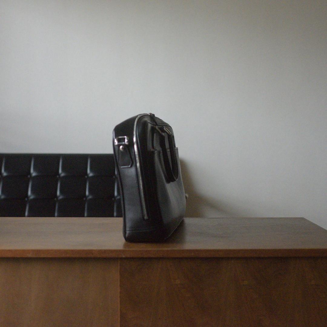 【中古】万双／双鞣和地シングルブリーフケース／ブラック