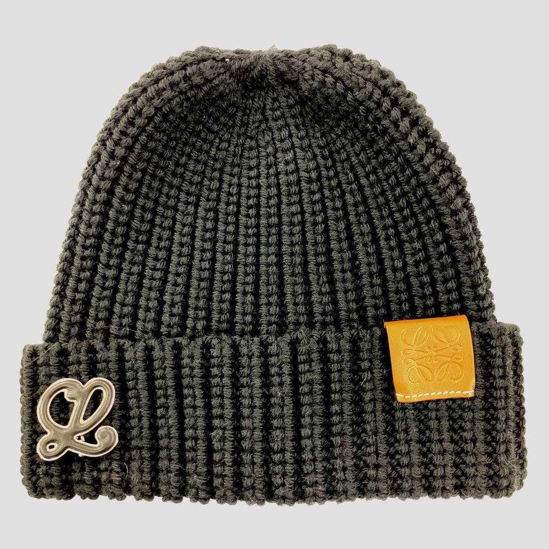 ロエベ　LOEWE アナグラム　ブローチ　ニット　ビーニー　ウール　ブラック新品