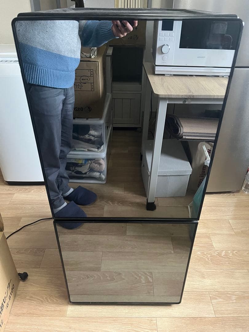 ブラック冷凍冷蔵庫　直立型 2段棚