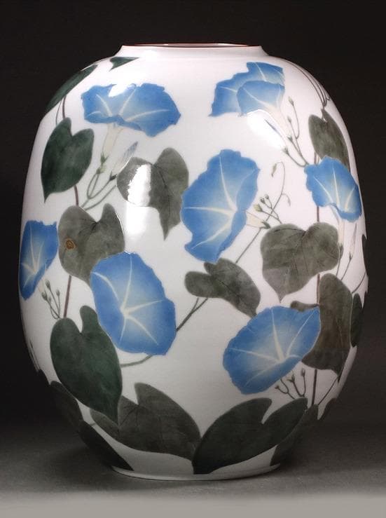 釉描色絵西洋朝顔文壷 高さ37cm 大壺 【堀内淳吾】秀逸作