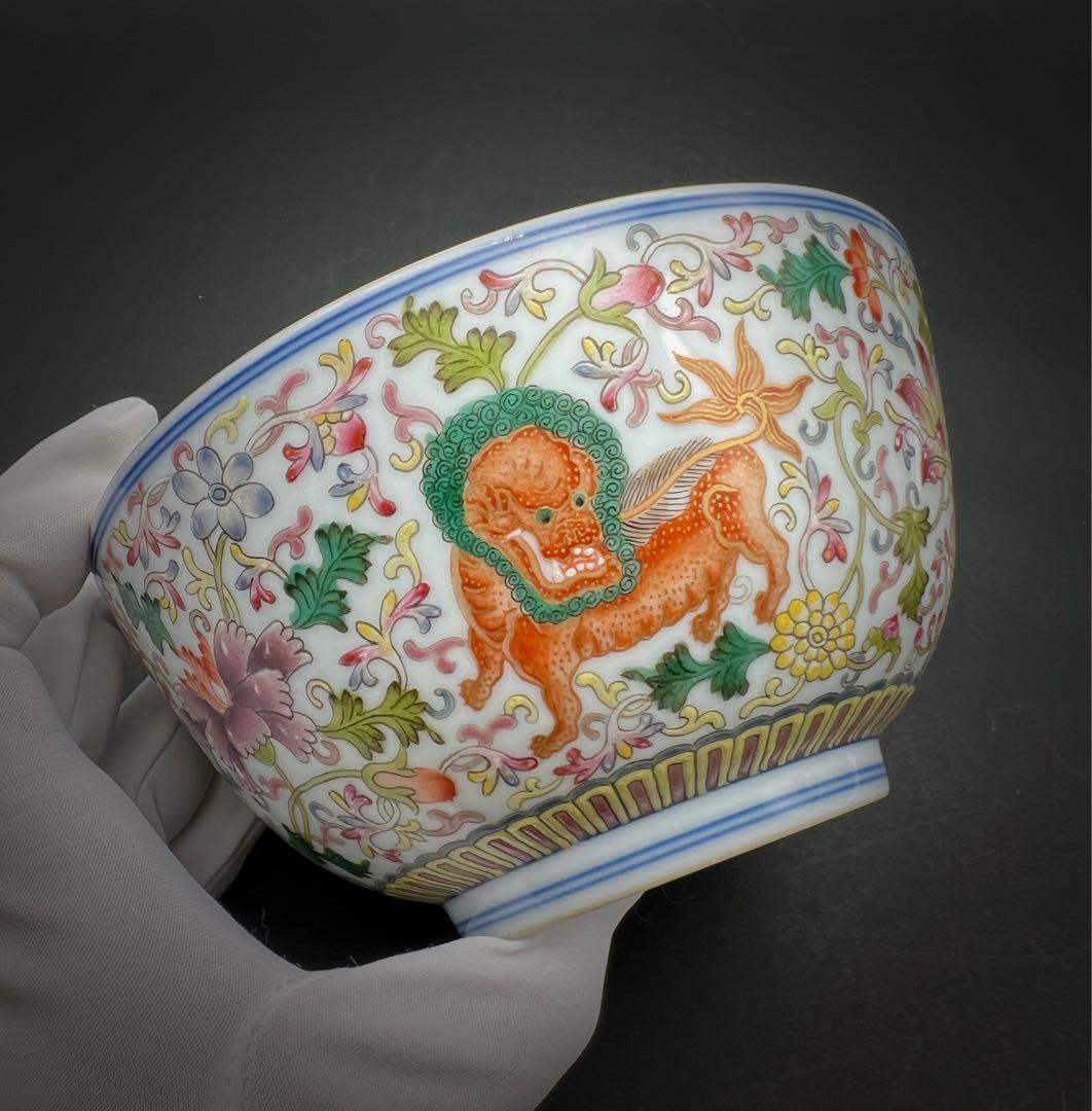 中国美術 古玩 大清乾隆年製 獅子紋様椀 箱付き