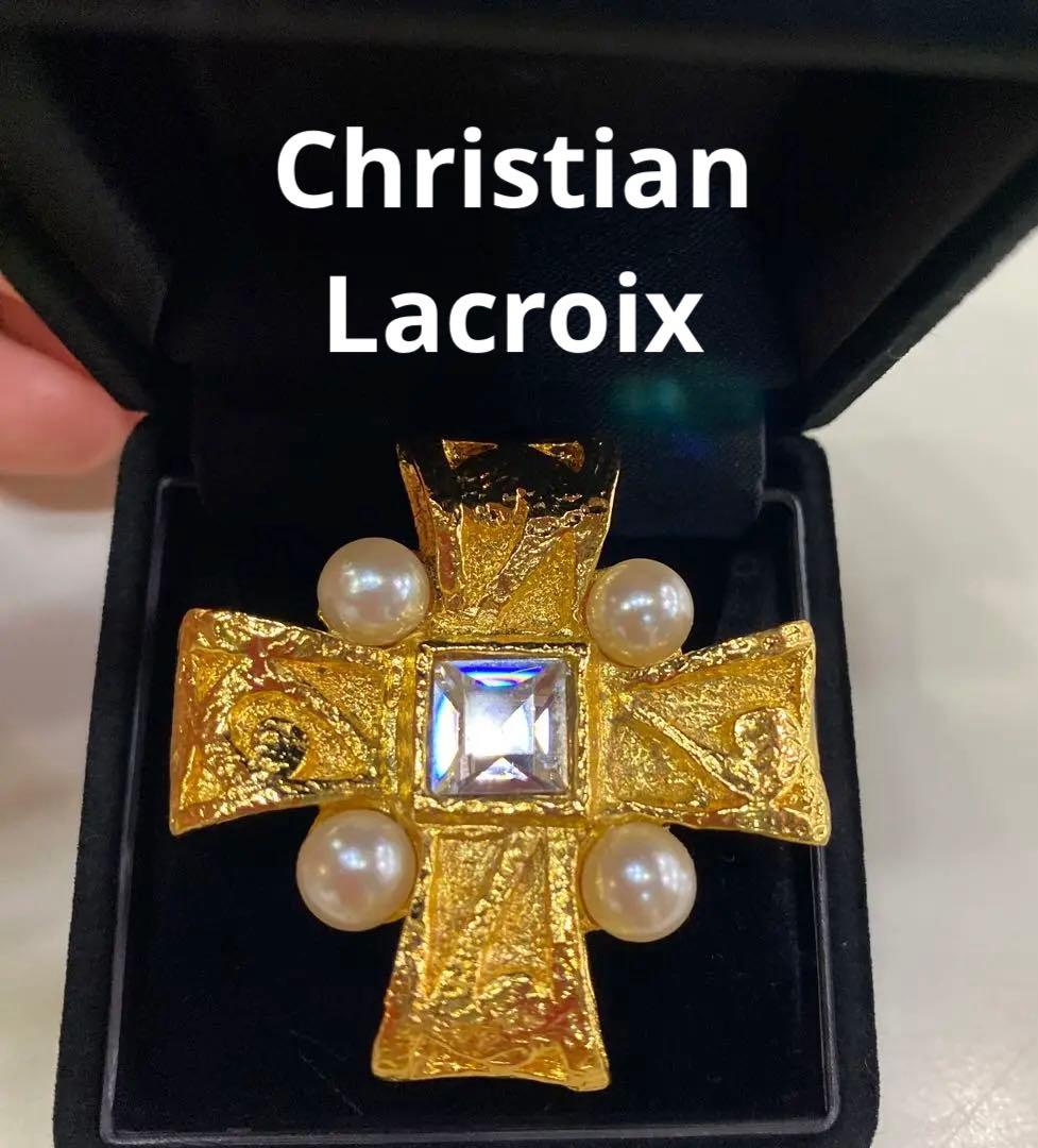 希少 ヴィンテージ クリスチャンラクロワ クリスタル　クロス　ブローチ
