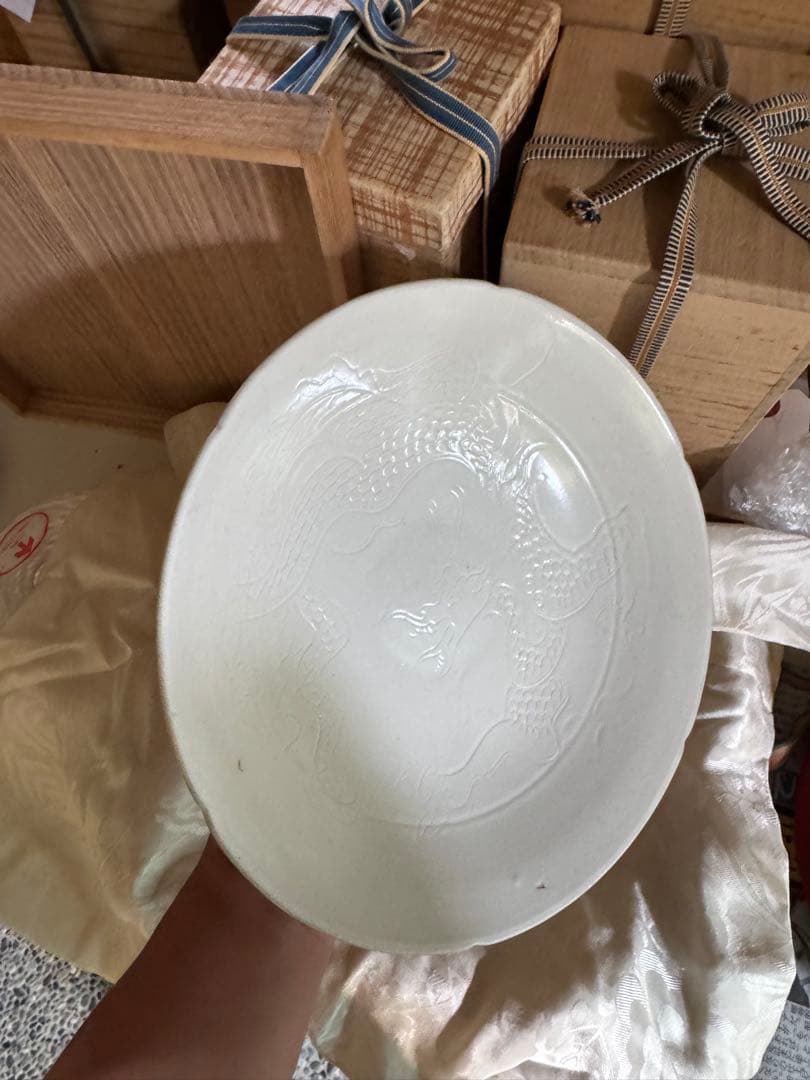 ‼️早速半額‼️リサイクルFORT‼️旧家から直送唐物③‼️中国の定窯龍文皿‼️状態極美品