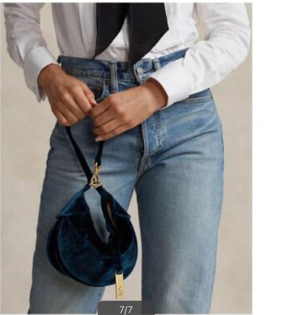 ラルフローレンPolo ID ベルベット ミニ ショルダー バッグ　ブルー