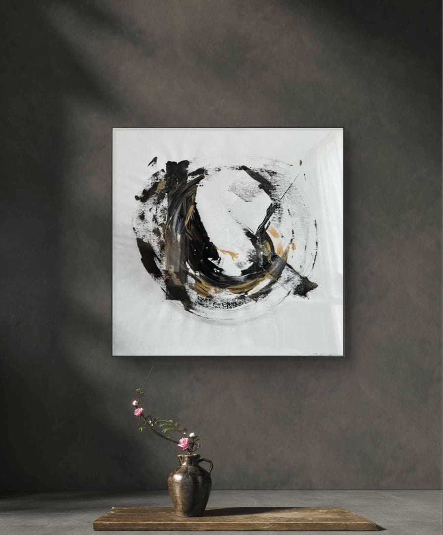 原画/額装済み/和風/禅/絵画/アート/抽象画/モダン/ホテル/黒/ゴールド