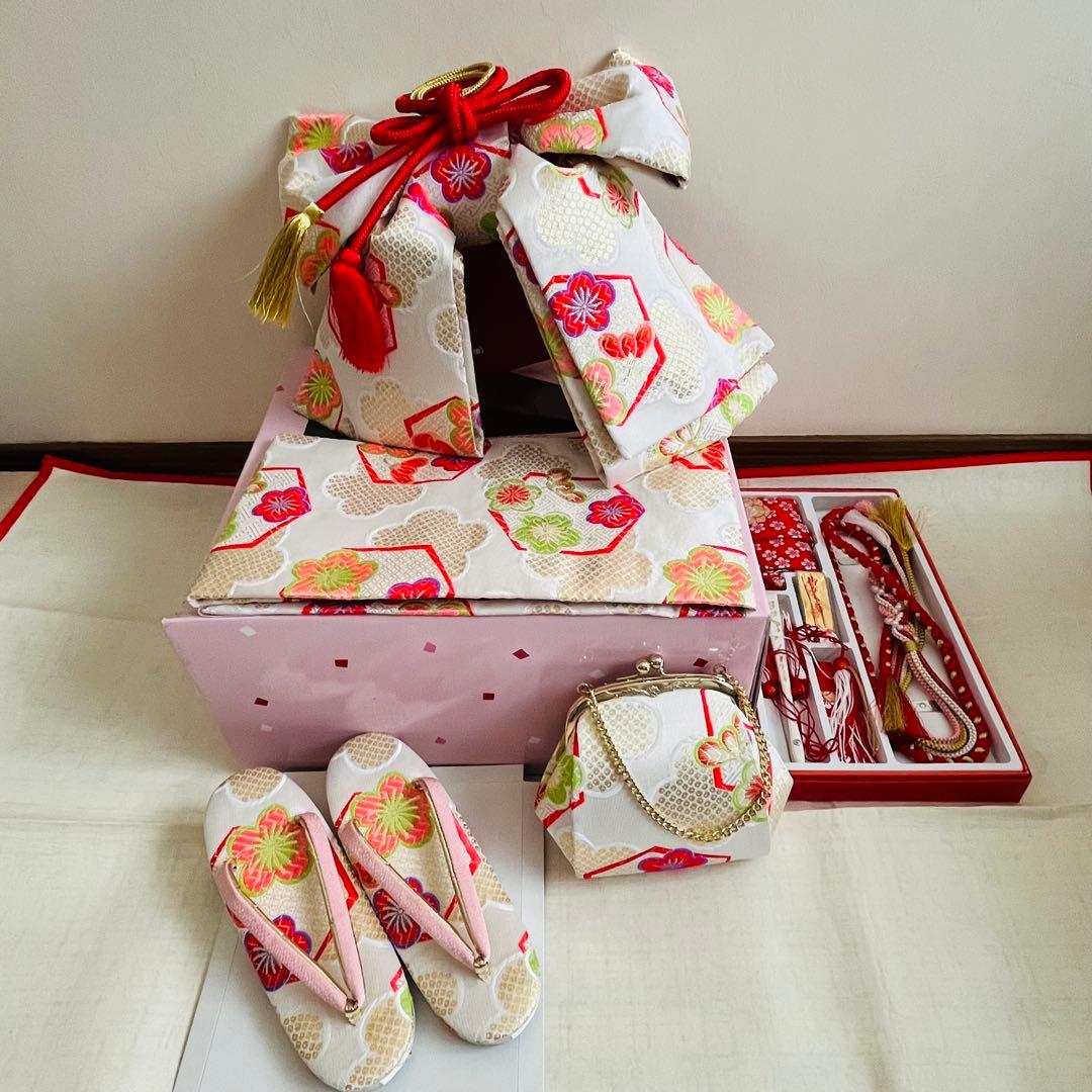 【美品】七五三　7歳セット　結び帯　草履　バッグ　ハコセコセット