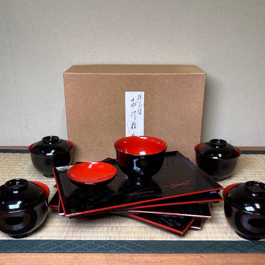 輪島塗　お汁粉椀　お膳　5客組　折れ松葉文　汁物椀　未使用品