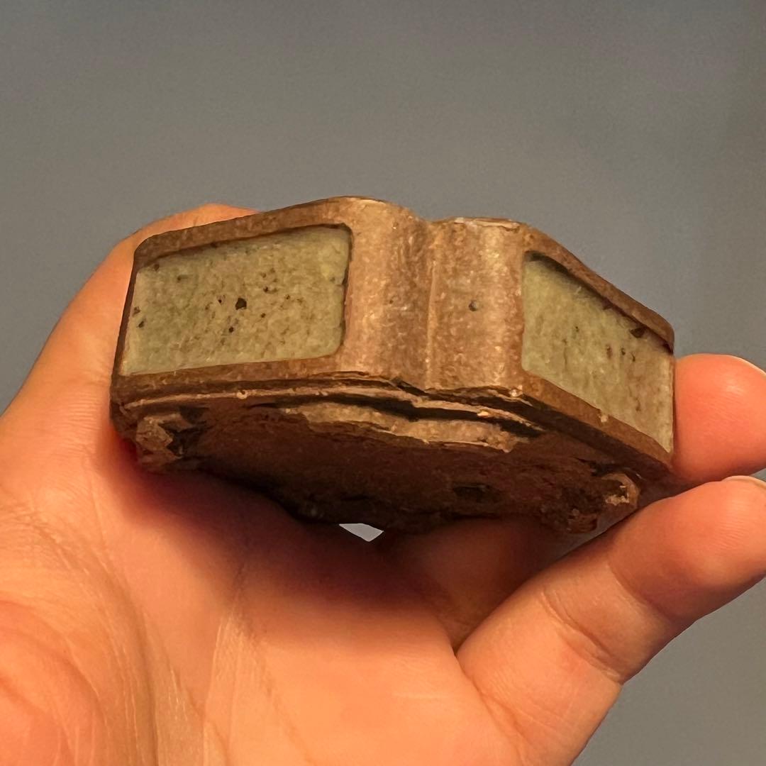 768.夢陶 隅角額入長方豆鉢 平成四年初窯 盆栽鉢 6*5.3*2.2cm