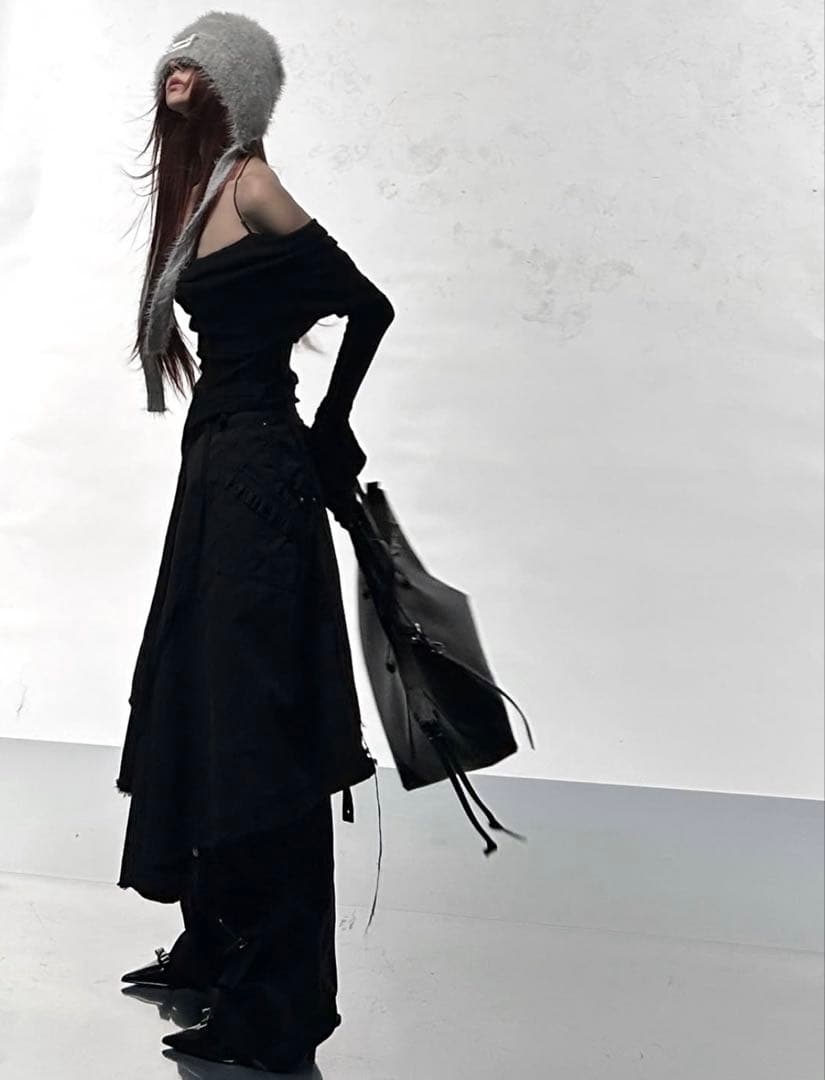 帽子 theredthread gray S fuzzy knit beanie