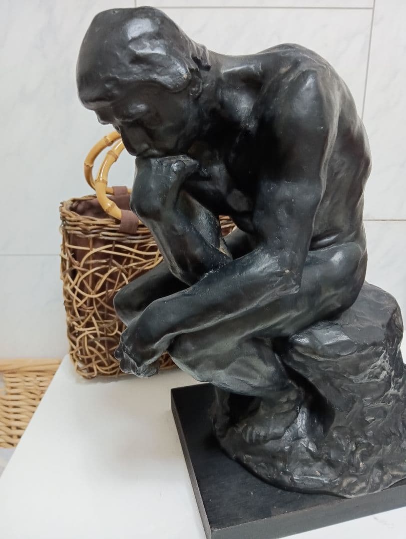 オーギュスト・ロダン稀少高さ４０センチ「考える人」モチーフ木彫美術彫刻飾り置物