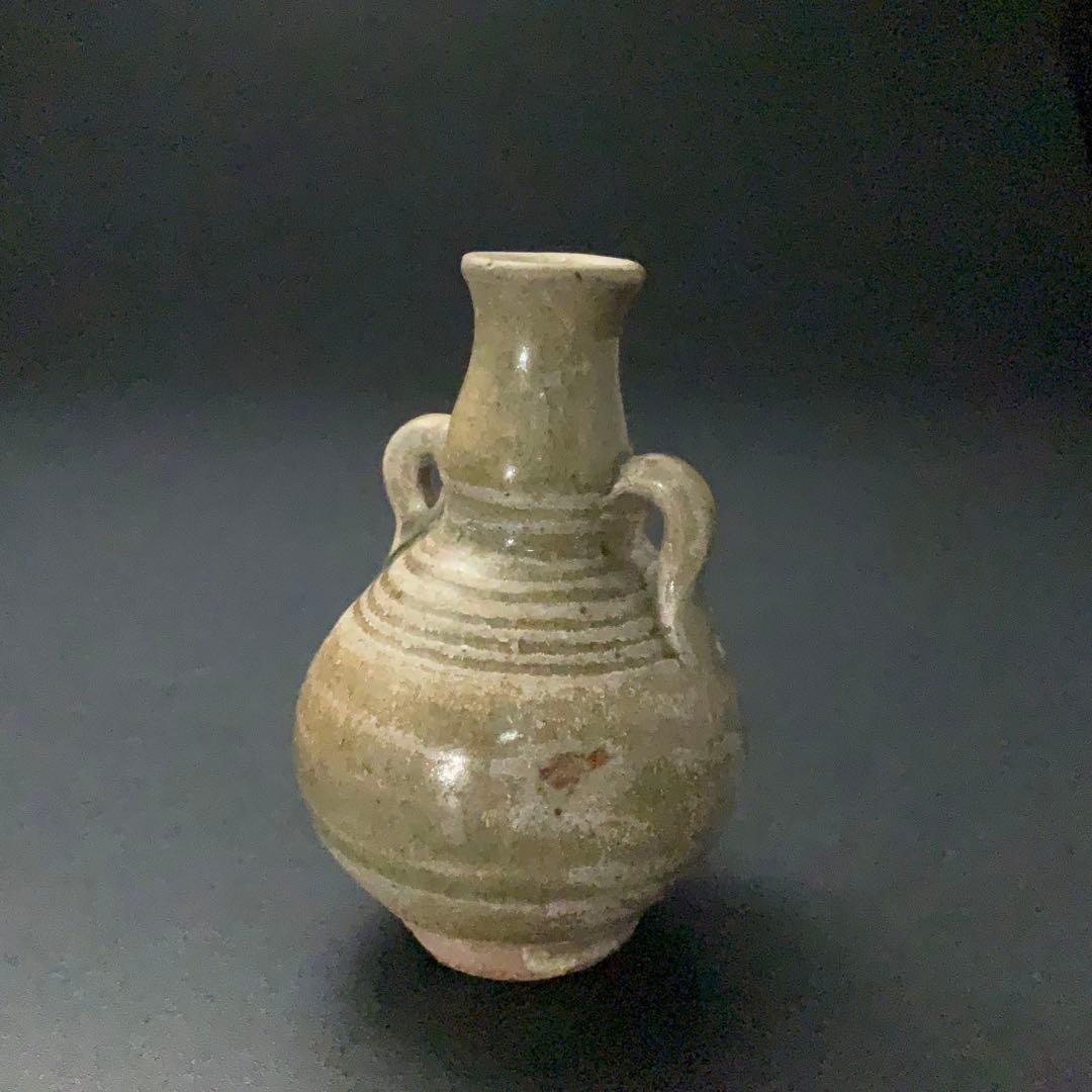 灰釉双耳小瓶　タイ　スンコロク　骨董　R1395ダM