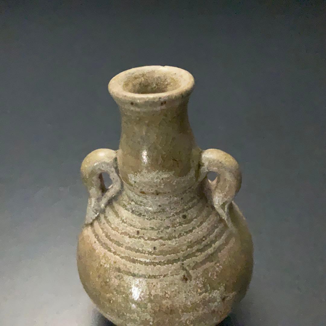 灰釉双耳小瓶　タイ　スンコロク　骨董　R1395ダM