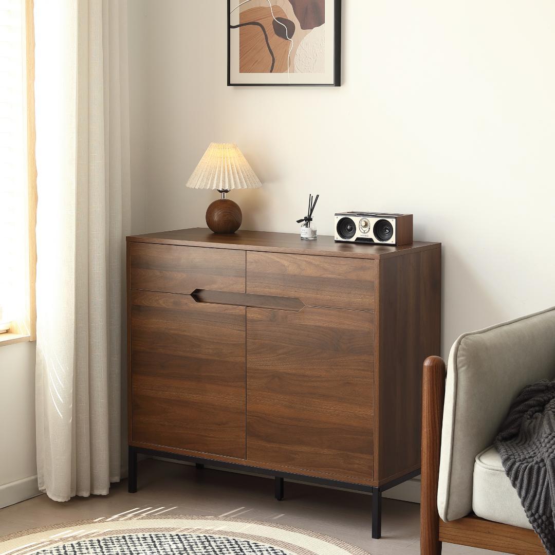 超人気！【幅90cm】キャビネット 木製 脚付き 収納棚 大容量 Brown