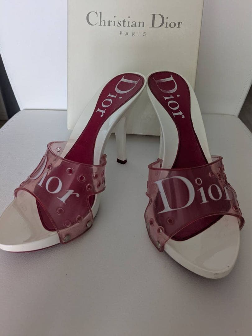 Dior ミュール パンプス ヒール サンダル ホワイト×ピンク