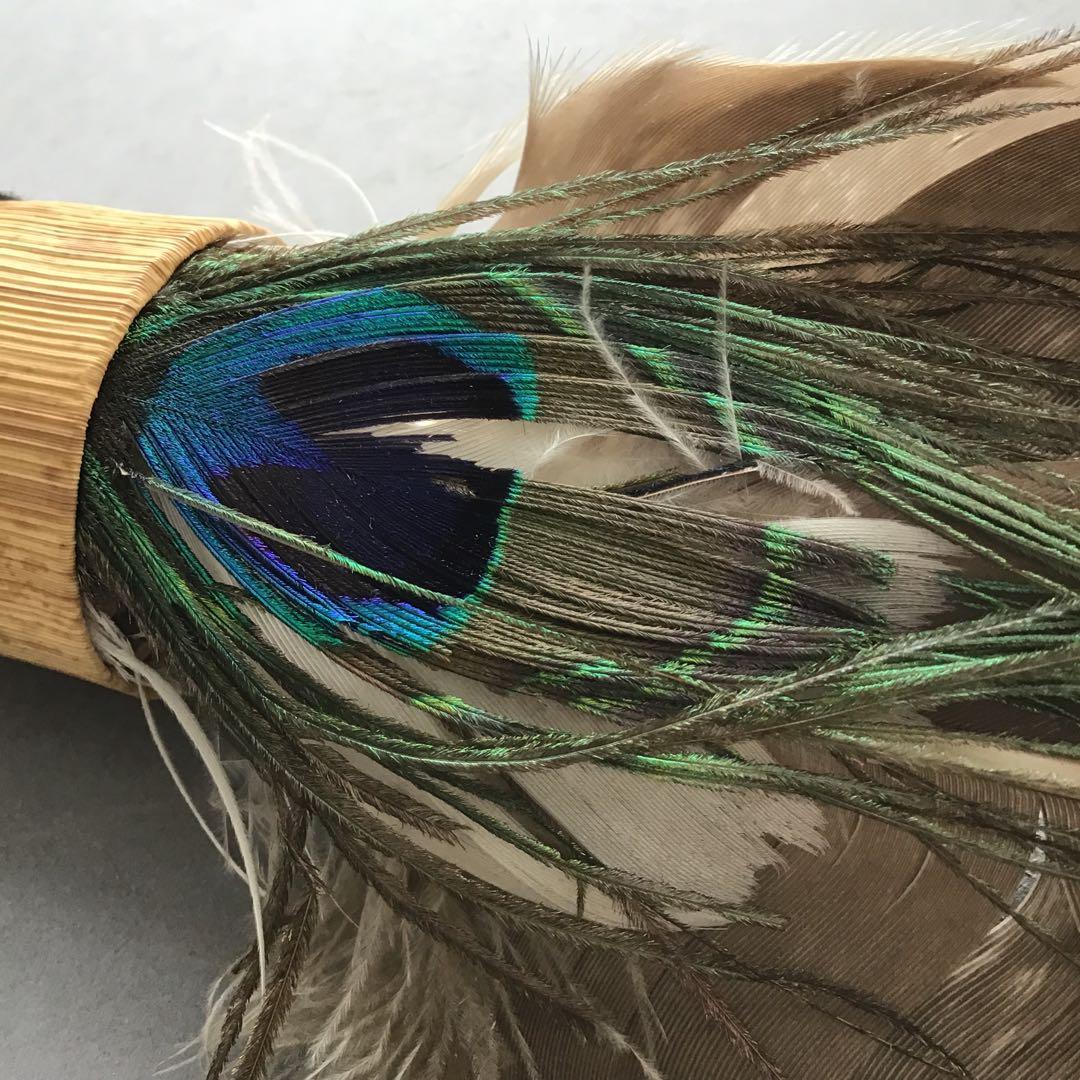 茶道具　羽箒(孔雀羽入り) 紙箱(修復歴あり、紙箱劣化有)　S21HB