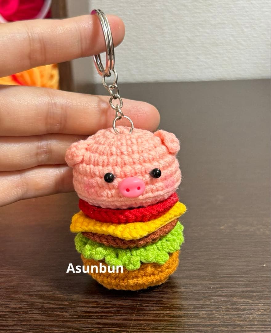 [10点セット] ブタハンバーガー、クマハンバーガーとミニクマのキーホルダー