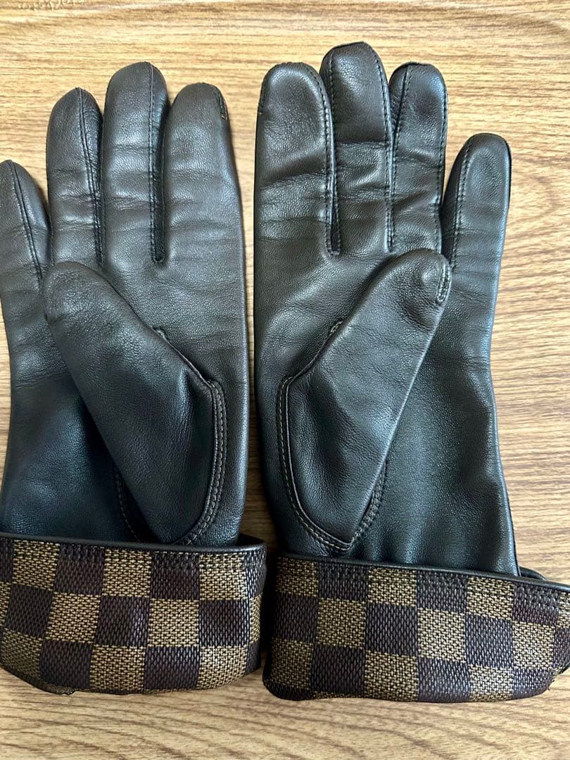 LOUIS VUITTON/ルイヴィトン　手袋　革　美品　送料込　ダミエ　茶