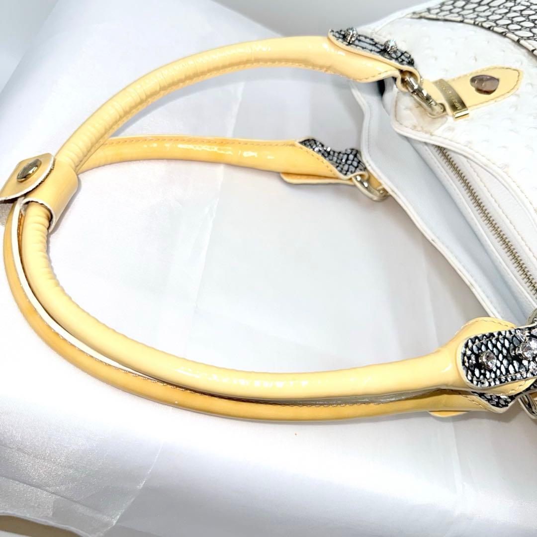 ✨良品✨ ミケランジェロ ビジュー 装飾 型押しレザー トート ハンドバッグ