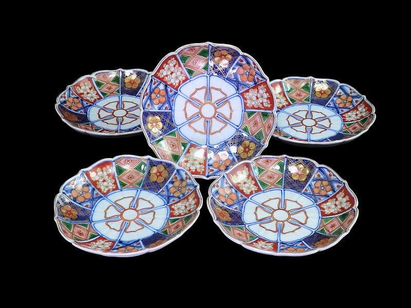 大聖寺伊万里　金襴手 菊皿　4寸半皿　5客　E046AS-CYb