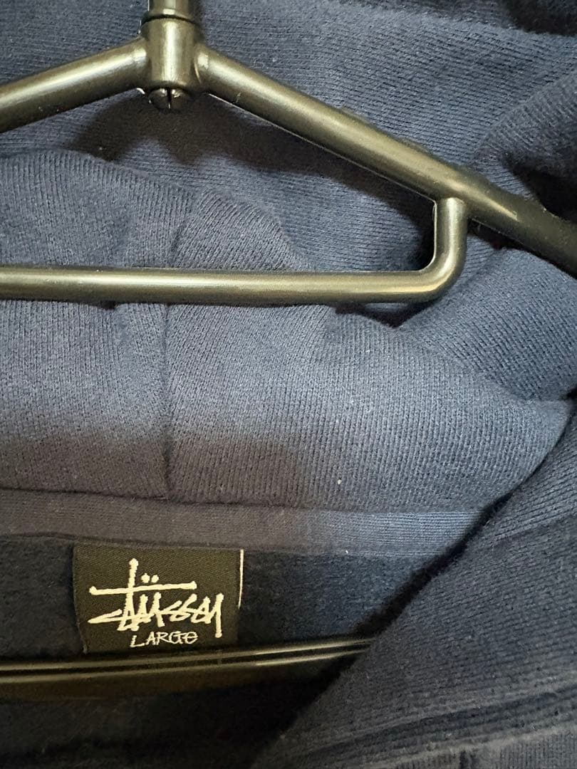 STUSSY◎紺白 袖ロゴ ストックロゴ パーカー ネイビー　古着