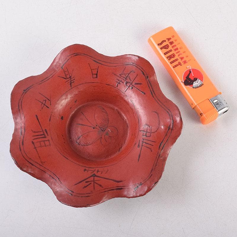 煎茶道具　唐物　朱塗　漢詩蝶文　花形茶托　五客　V　R8888