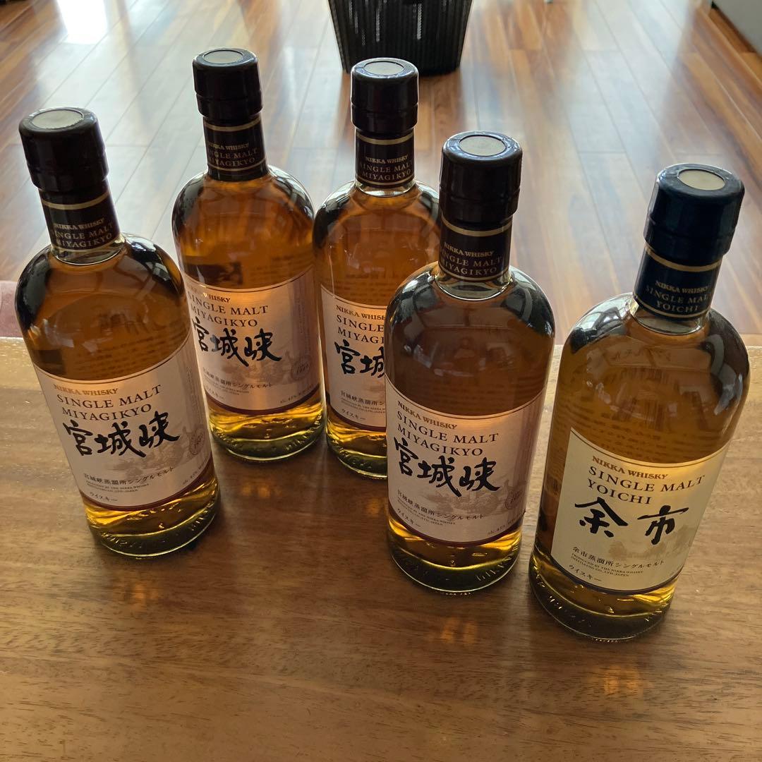宮城峡　4本　余市　1本　ウイスキー　700ml