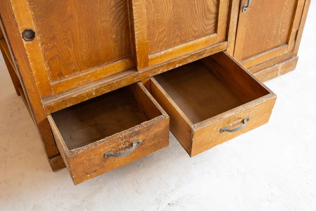 昭和レトロ 茶箪笥 ガラス戸 引き戸 食器棚 収納棚