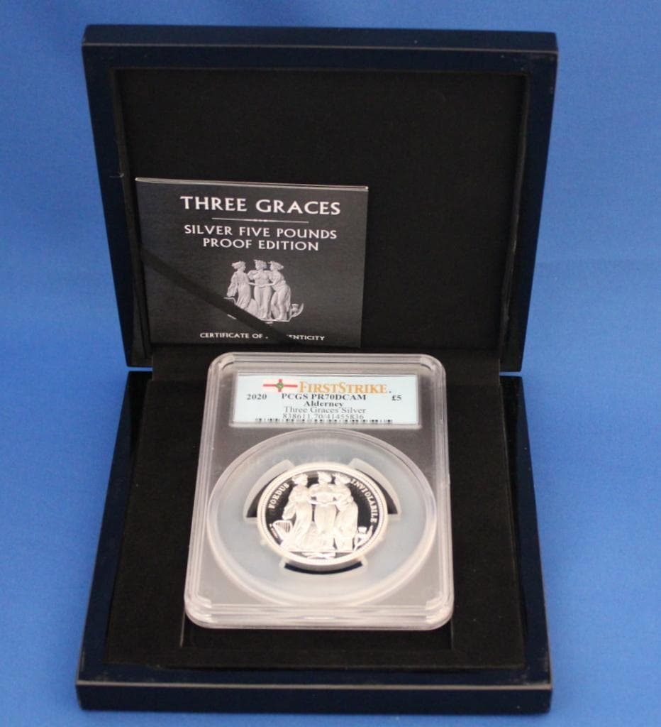 2020年 オルダニー スリーグレイセス 2オンス銀貨PCGS PR70DCAM