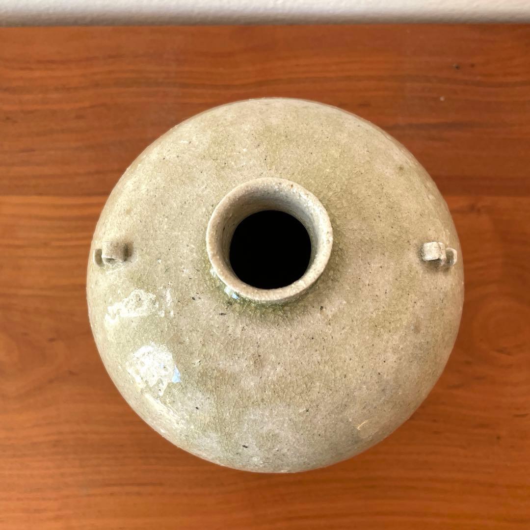 に*に様 光藤佐　耳付壺　緑釉