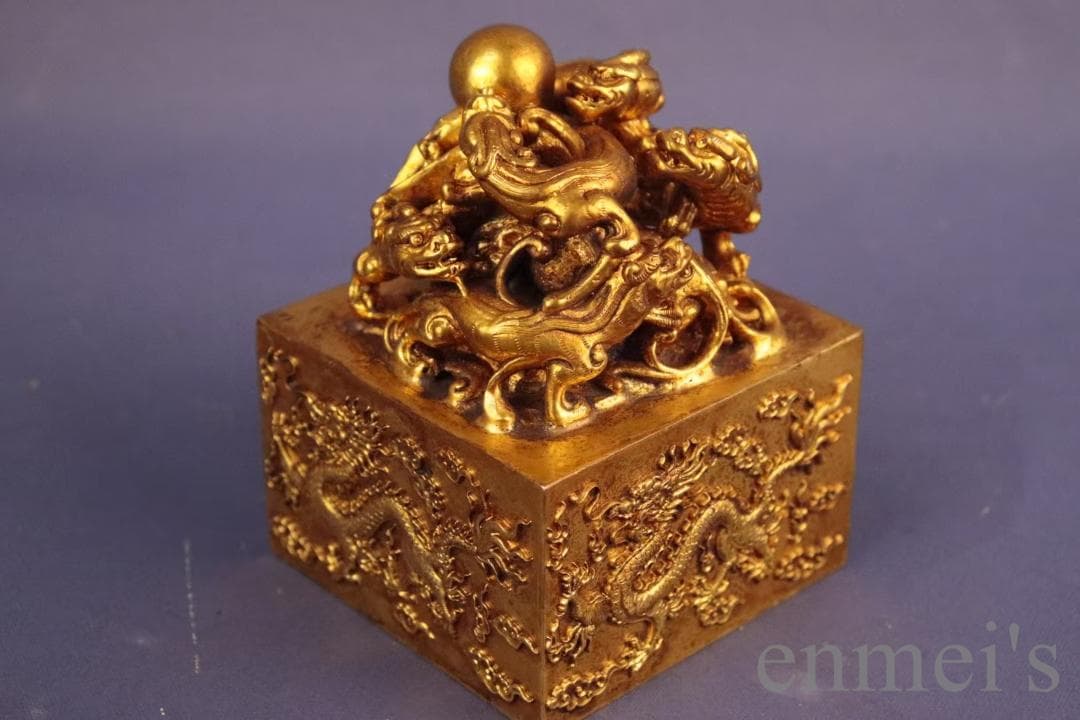 中国古美術 旧蔵鍍金銅印章 鏨刻印鑑 文房具 篆書印 純手作り 在銘 書道用品