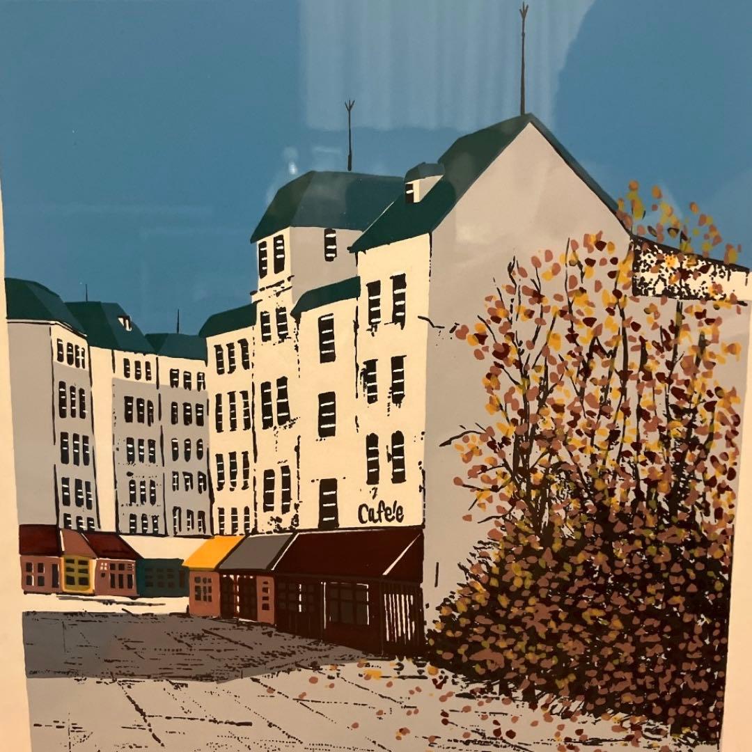 デビッド エドクイスト シルクスクリーン版画 額装 200部限定 街角 美品