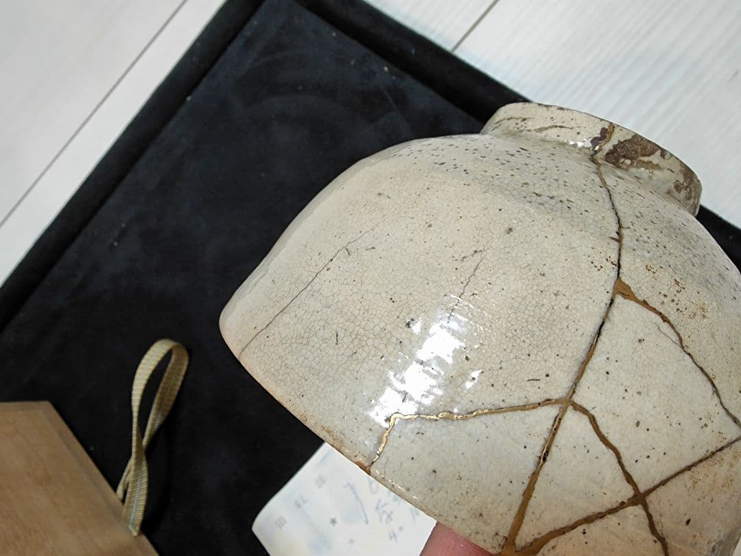 李朝大茶碗 未使用品粉引茶碗 骨董品　金直し