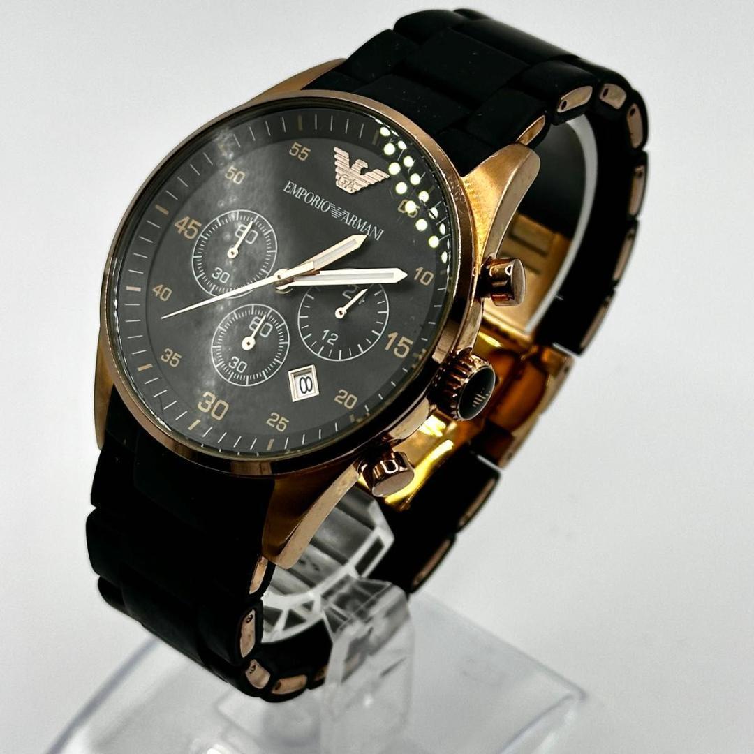 稼動品 新品電池 エンポリオアルマーニ　クロノグラフ メンズ 腕時計 黒 デイト