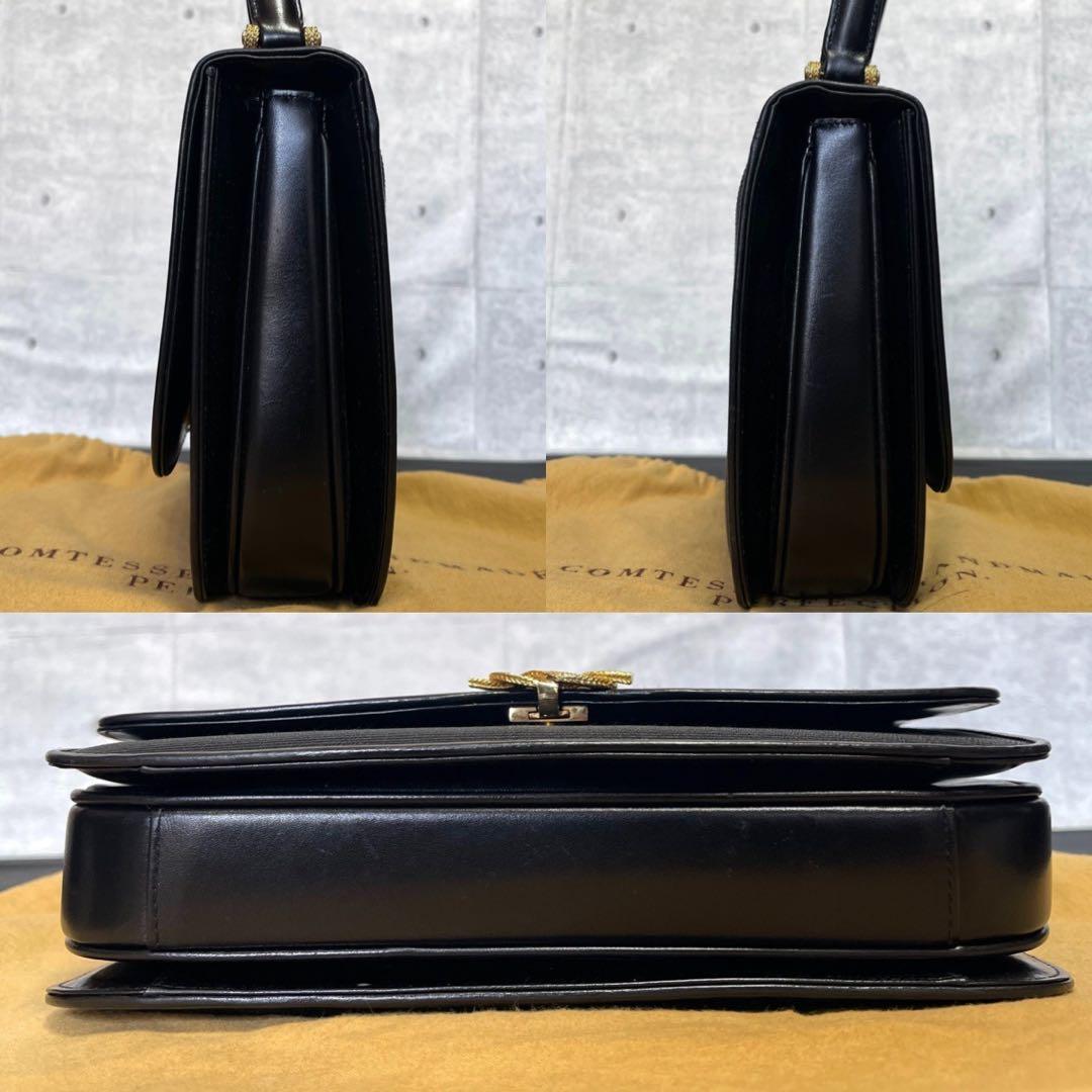 【美品】COMTESS ホースヘア×レザー ブラック ゴールド金具 ハンドバッグ