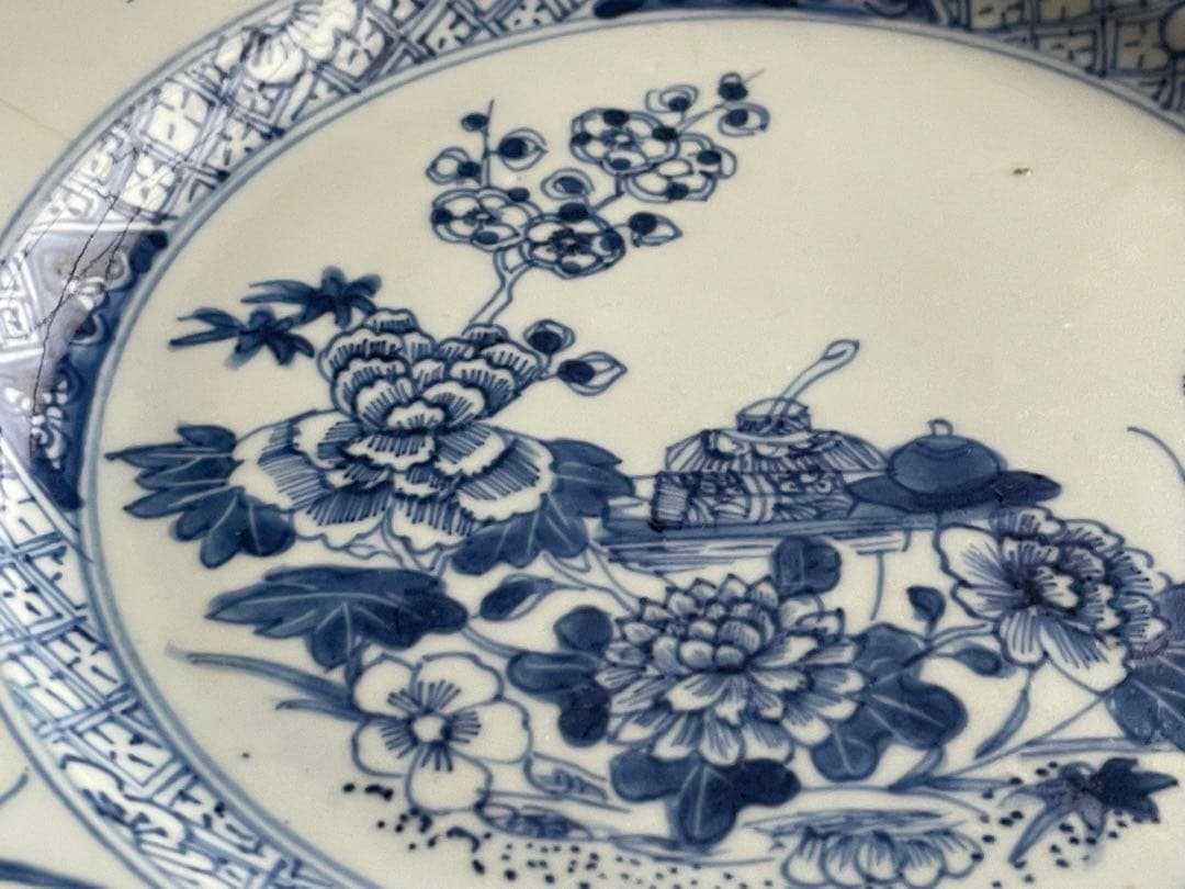骨董　アンティーク　青花　染付　中国古陶磁　中国骨董　染付皿　花文様皿