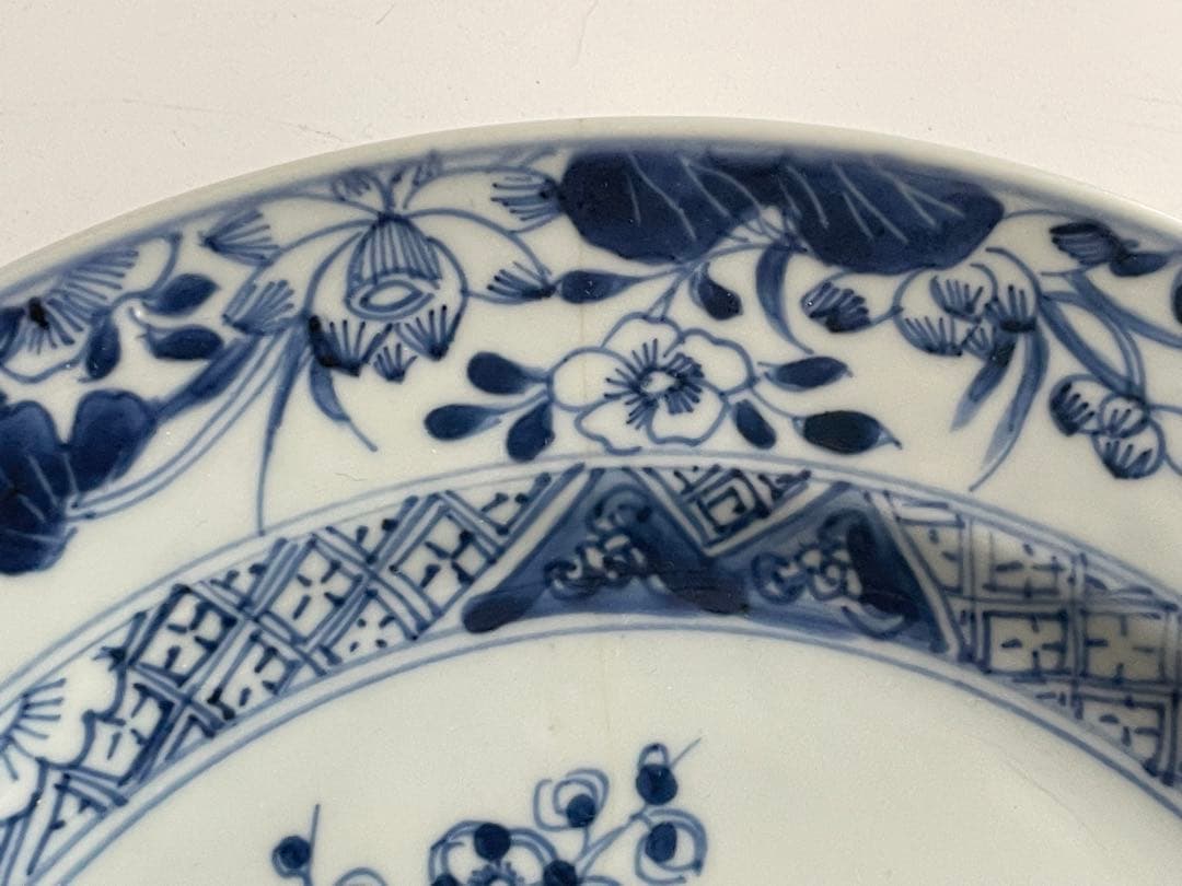 骨董　アンティーク　青花　染付　中国古陶磁　中国骨董　染付皿　花文様皿
