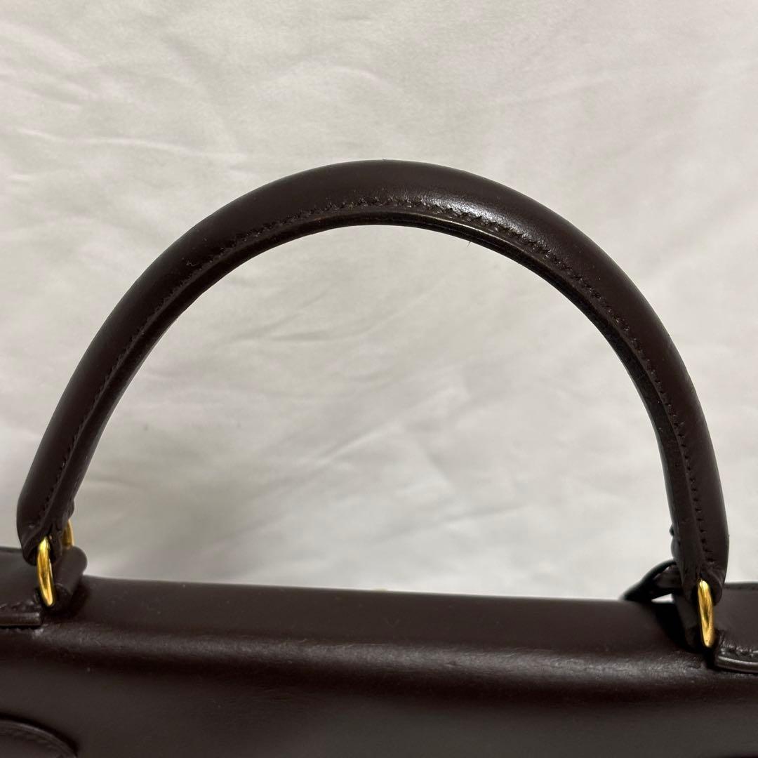 エルメス ケリー28 ルトゥルネ ボックスカーフ ブラウン レザー ハンドバッグ