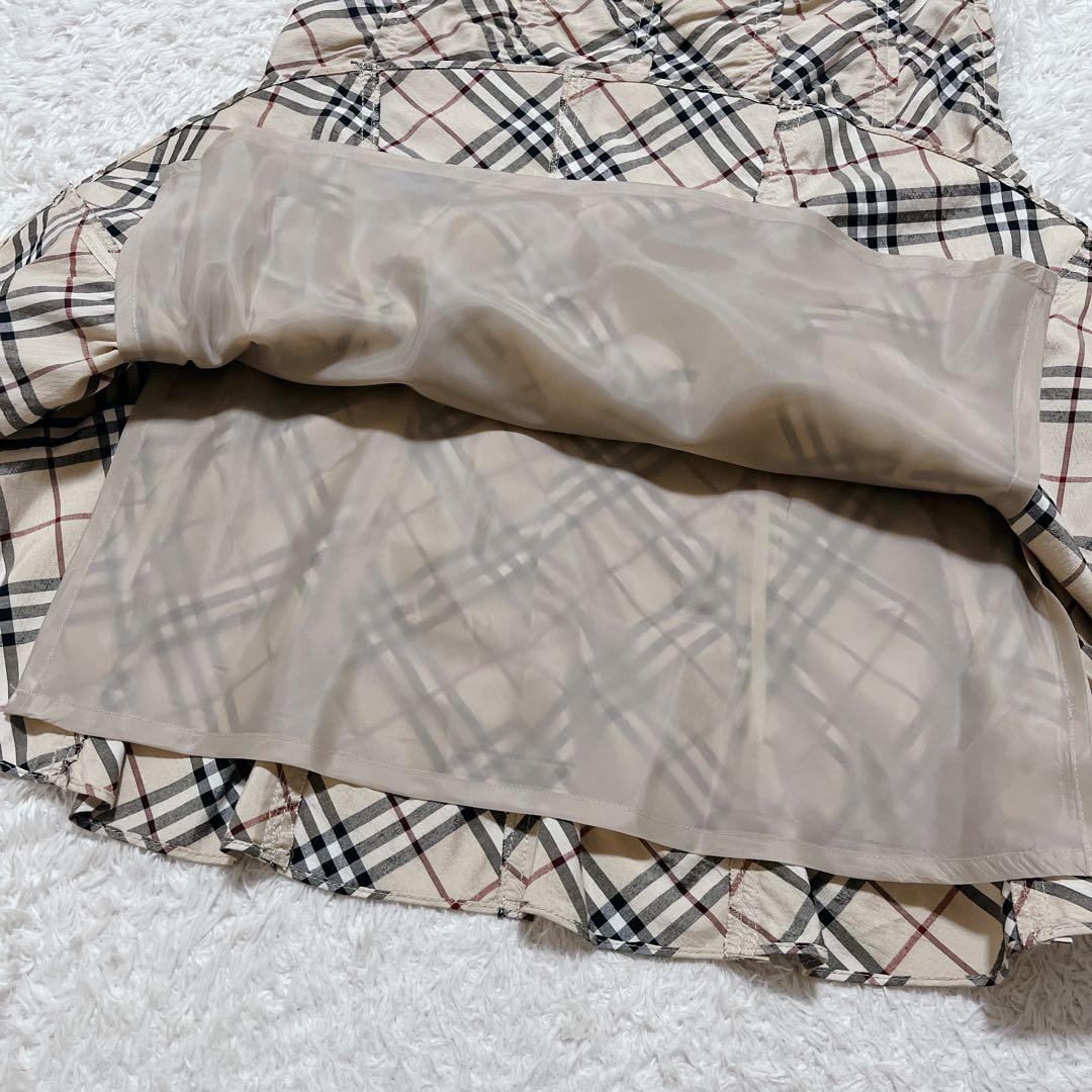 希少✨バーバリーブルーレーベル　ミモレ丈フレアスカート　縮絨加工　ノバチェック