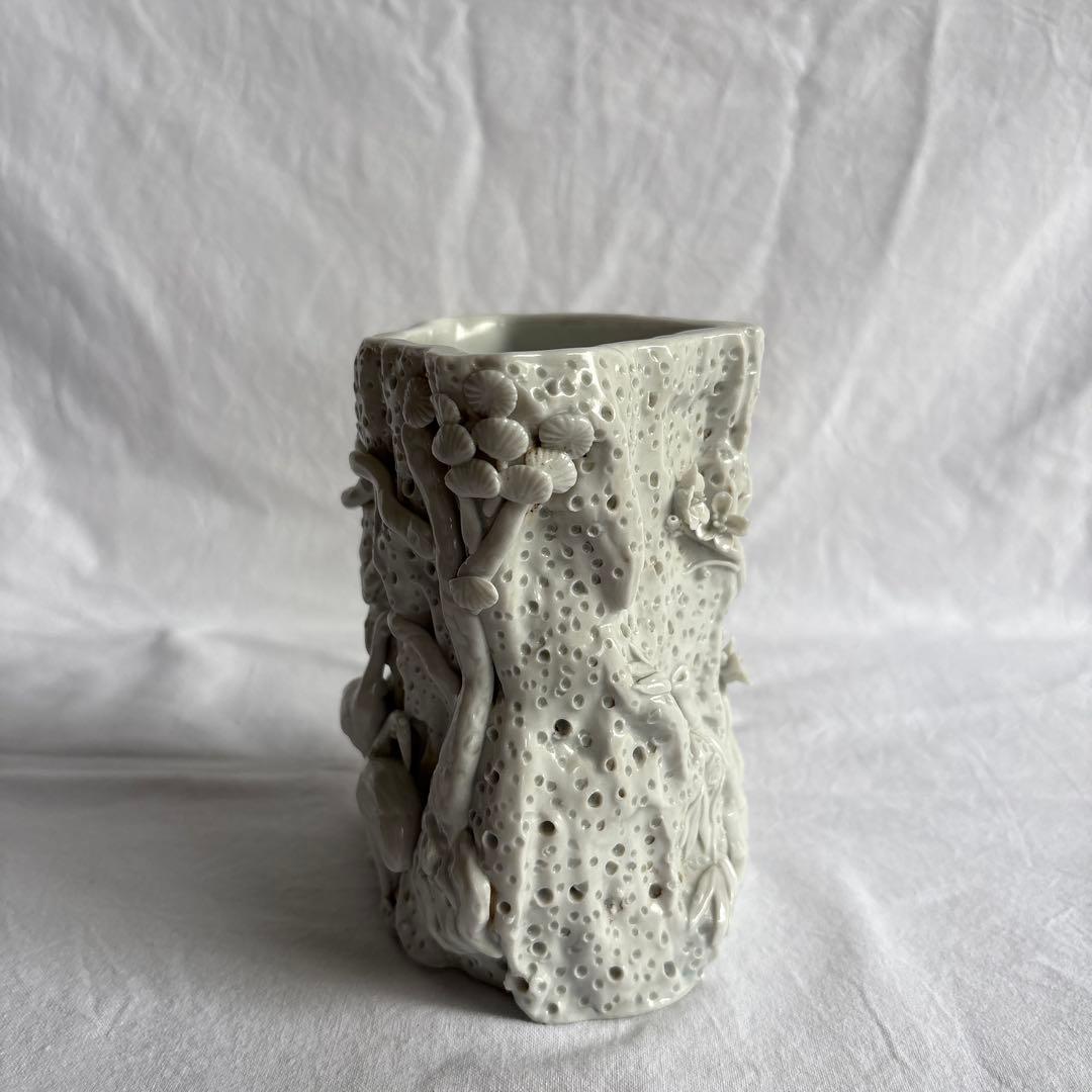 徳化窯 白磁飾文筆筒