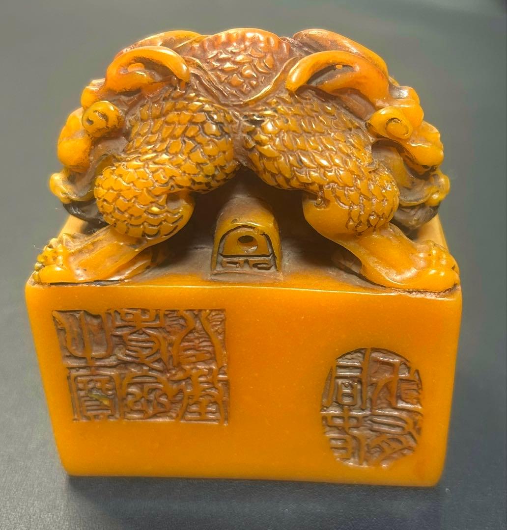 細工彫刻双龍古文印　皇帝、権力、旧家蔵出し、骨董品、縁起物、風水、お守り、金運
