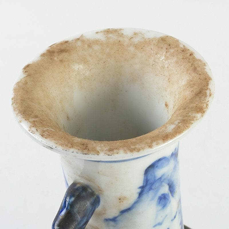 高橋道八 (華中亭道八) 作　染付　山水人物文　双耳瓶　花瓶　C　9387