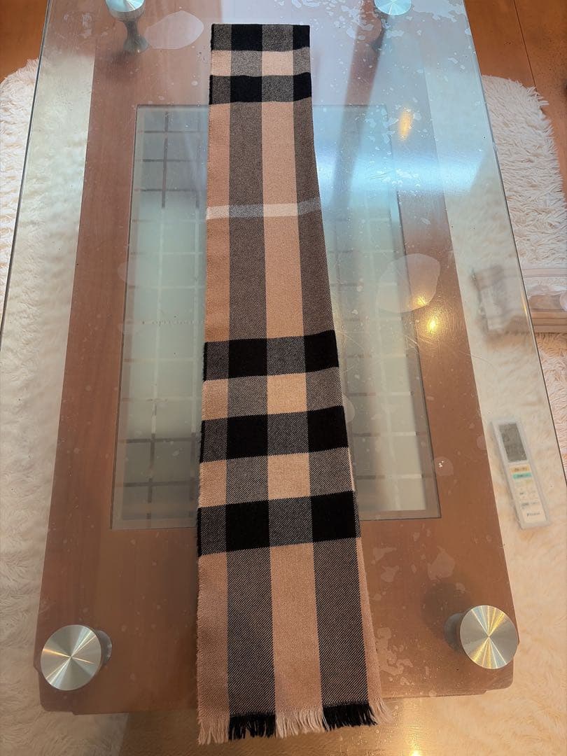 チェック柄マフラー ベージュ 黒