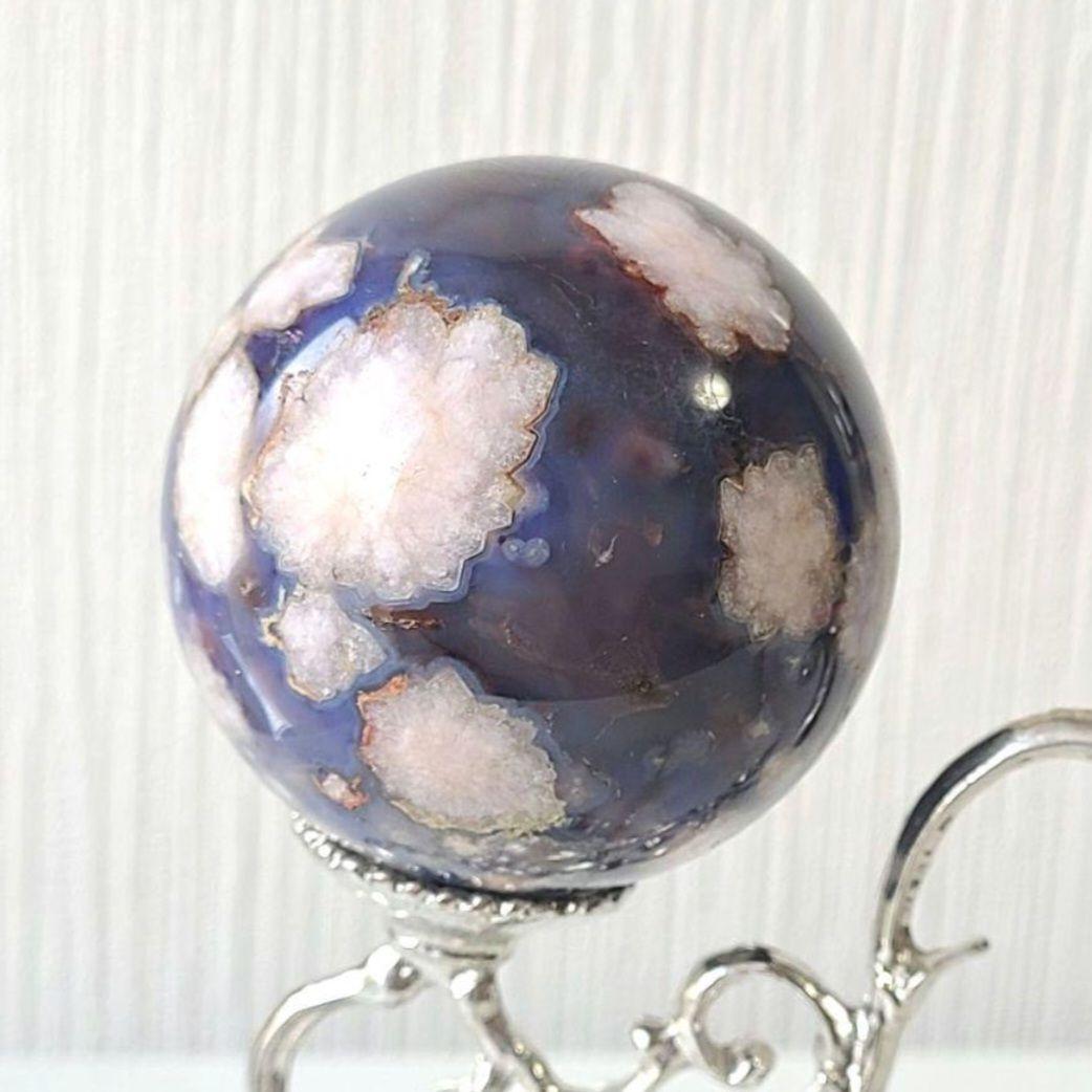 ブルーフラワーアゲート　桜瑪瑙　スフィア　丸玉　原石　ディスプレイ　コレクション