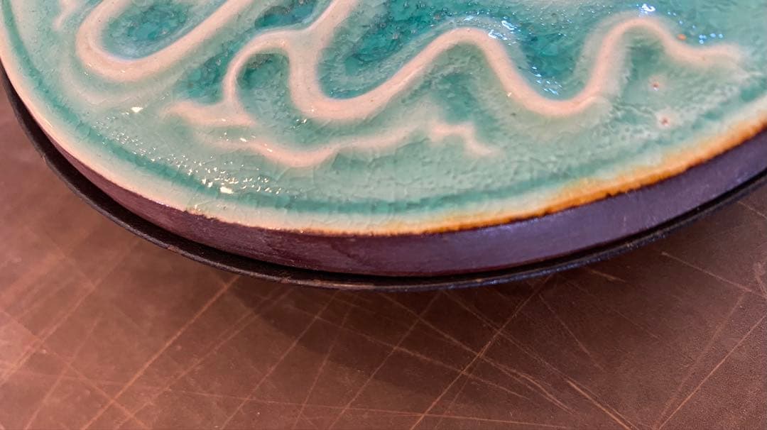 中国青磁タイル　龍・玉　鑑賞台座　　２点セット ヴィンテージ　レア 台湾茶器